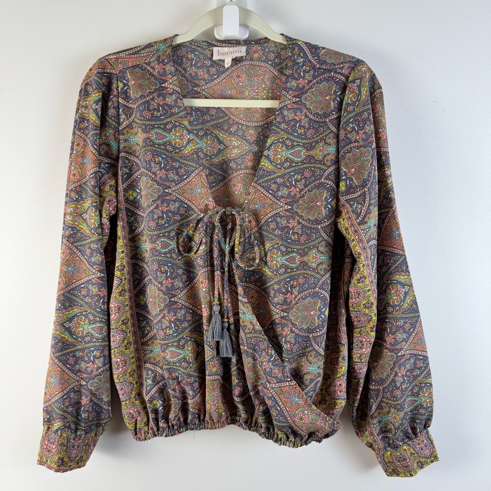 Boemo Wrap Top Shirt Blouse Festival Hippie Boho Bohemian Pink Medium Paisley